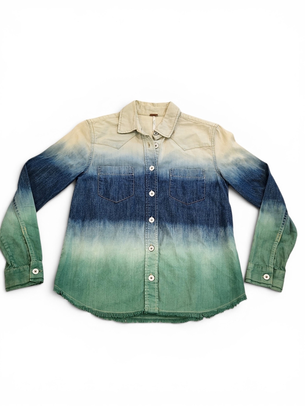 Free People Ombre Button-Down Shirt in Cream, Blue, Green
